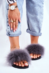 Women's Slides With Natural Fur Grey Bushido