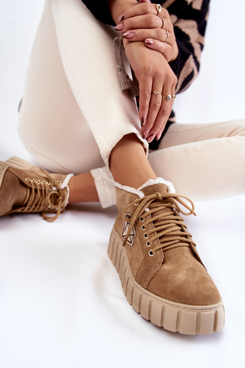 Suede Sport Shoes Tied Lewski Shoes 3252/N Beige