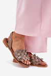 Leather Sandals On Flat Heel Dark Beige Zazoo 40425