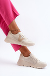 Sportowe Buty Lekkie Damskie Skóra Eleonori 7875 Beżowe