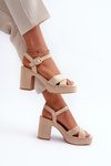 Women's Sandals in Faux Suede with Block Heel and Platform in Light Beige Sakane