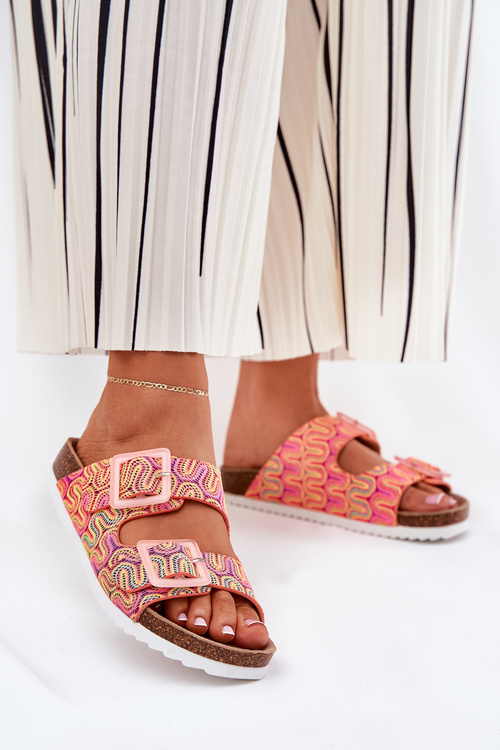 Klapki Damskie Z Brokatem I Klamrami Pomarańczowe S.Barski RB51-006