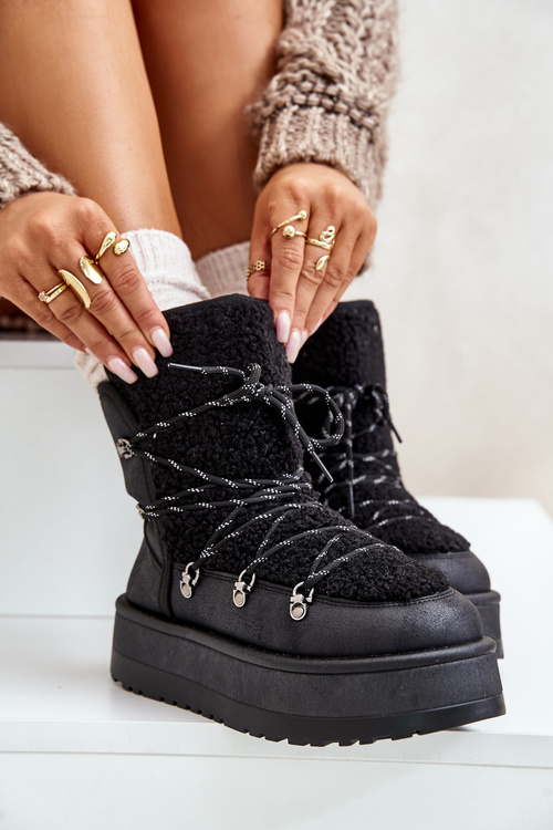 Women's Snow Boots On Platform With Lacing Black Riaviana