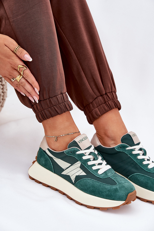 Buty Sportowe Damskie Zamszowe Platforma Zielone Vinceza 66720