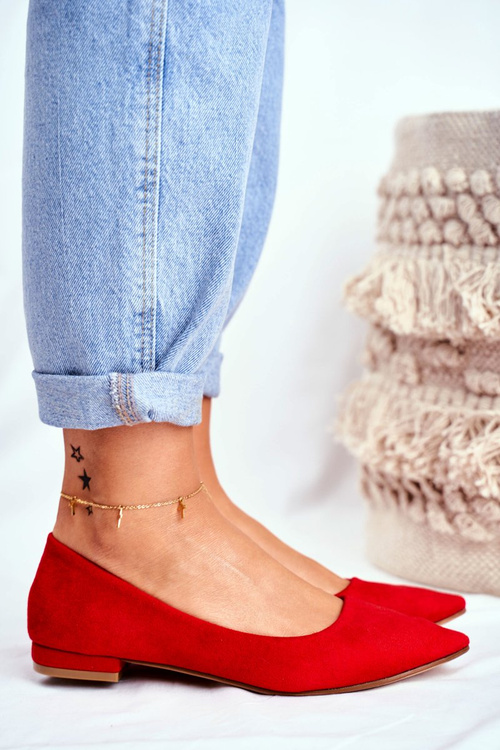 Baleriny Damskie W Szpic Zamszowe Czerwone Westley