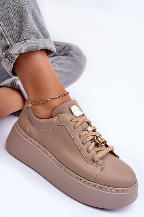 Leather Platform Sport Shoes Maciejka 06191-04 Beige