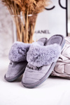 Women's Home Slippers With Fur Grey Teddy
