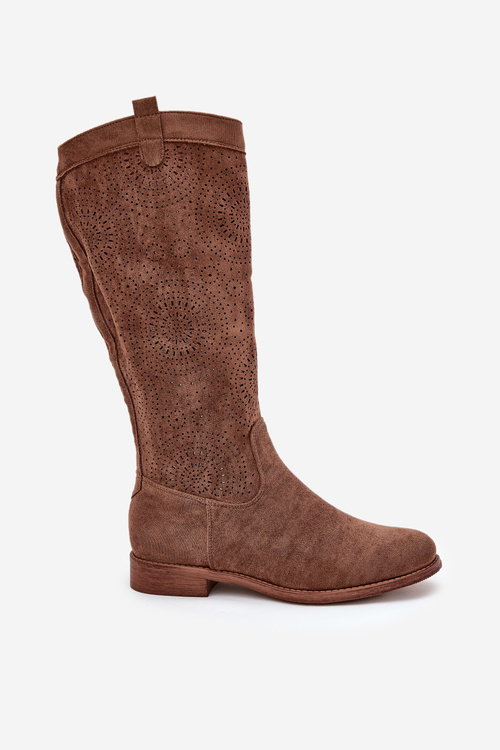 Boots With Openwork Shaft On Flat Heel Brown S.Barski HY51-860