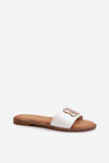 Women's Sandals With Eco Leather Decoration On Flat Heel White Sadria