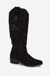 Openwork Women's Knee-High Block Heeled Boots Black Fioris