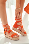 Sandały Damskie Wiązane Platforma Pomarańczowe Amrillo