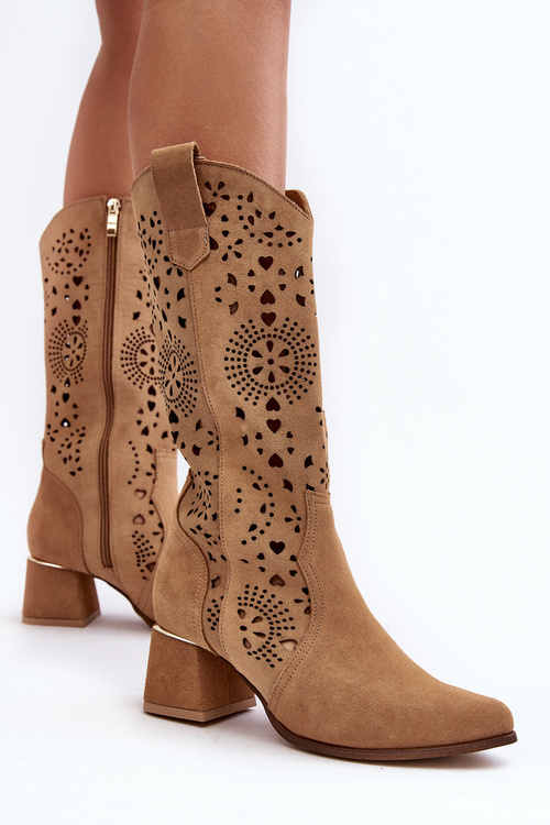 Suede Openwork Boots Lewski Shoes 3171 Beige