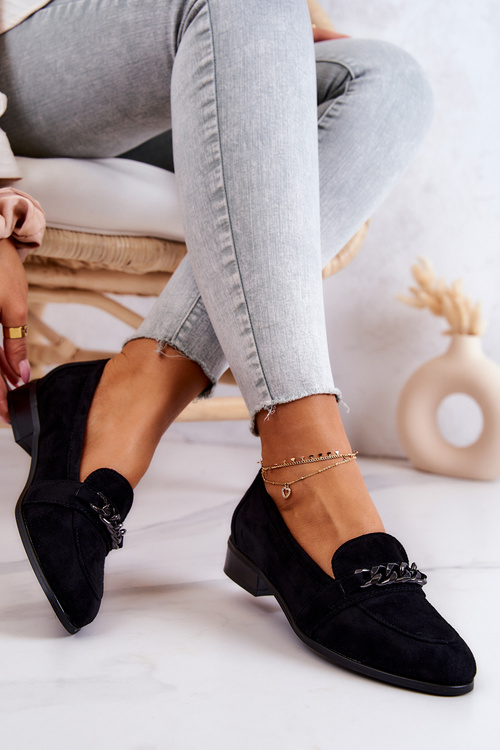 Półbuty Mokasyny Zamszowe Czarne Yasmin