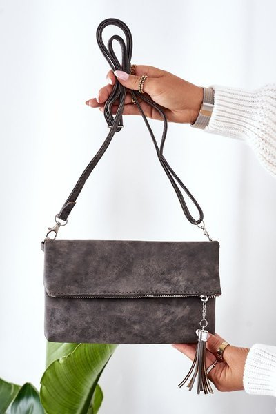 Clutch Bag With Detachable Strap And Fringes Grey