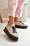 Damskie Sneakersy Przypinki Skóra Naturalna Platforma Beżowe CheBello 4596