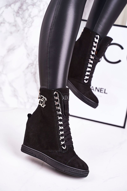 Women’s Suede Wedge Sneakers BOOCI 2222/066/s Silver Chain Black