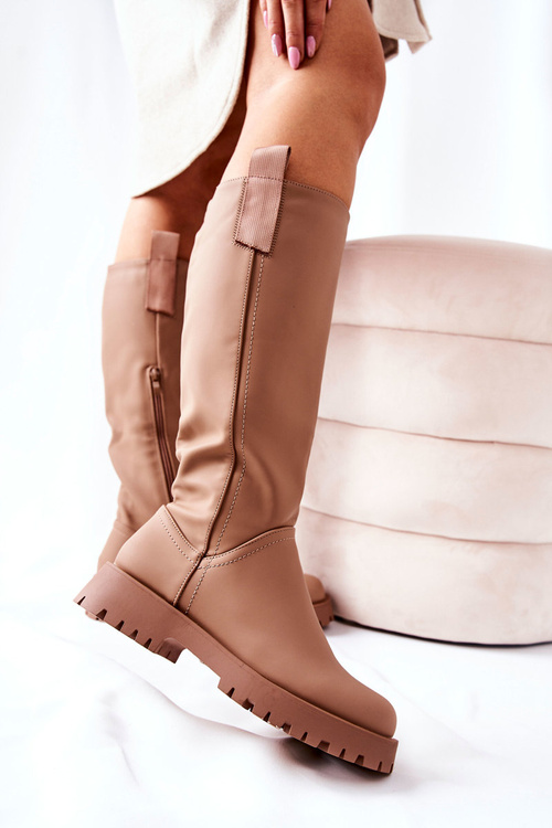 High Leather Boots Beige Trishia