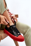 Women's Lacquered Platform Sneakers GOE LL2N4021 Black-Red