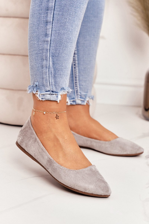 Delicate Suede Pointed Ballerinas Grey Dermeno