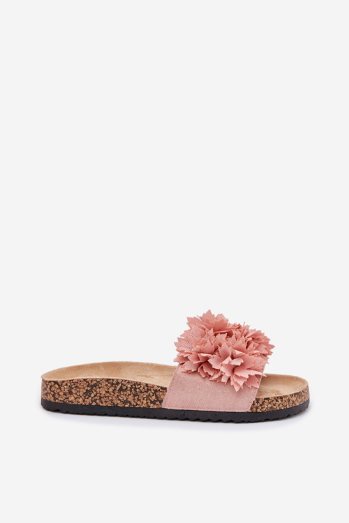 Women's Cork Sole Slippers With Flowers Pink Ferenza