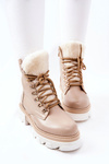 Padded Leather Worker Boots Beige Lecolly