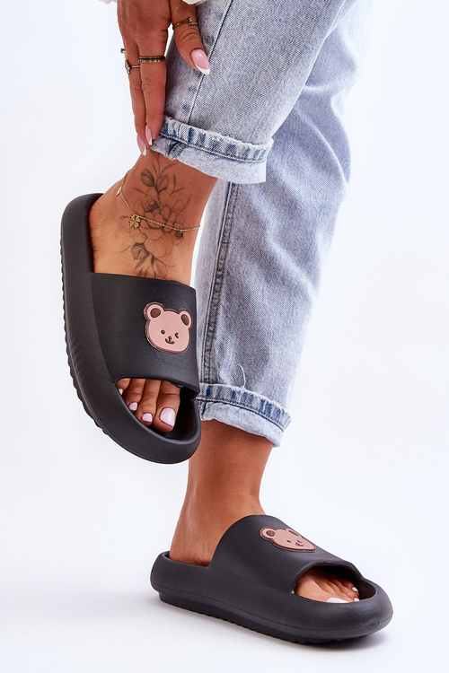 Light Women's Foam Slippers With Teddy Bear Black Lia
