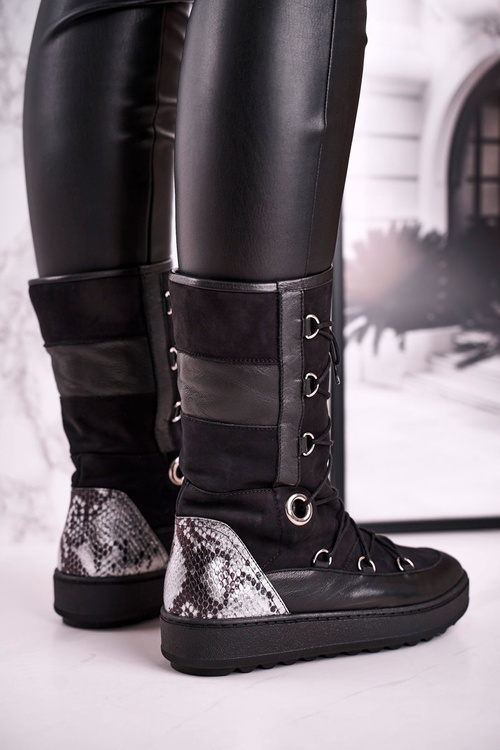 Snow Boots With Fur Suede Black Laura Messi 2054