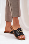 Flat Sole Sandals With Decorative Bow Black Deonelis