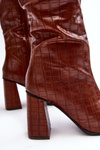 Women's Boots with Stiletto Heel and Decorative Embossing Brown Vabaria