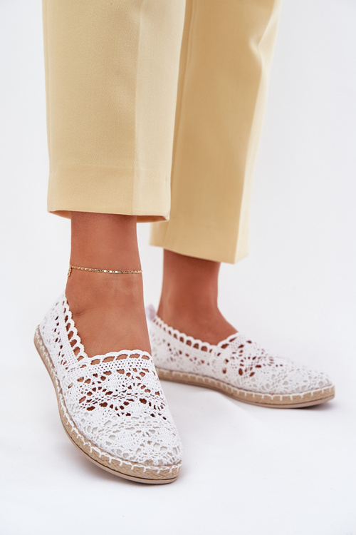 Espadryle Koronkowe Z Plecionką Białe Adelira