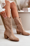 Lace-up Women's Cowboy Boots with Heels Brown Iceda