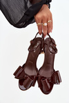 Patent leather high heel sandals with bow chocolate Noliva
