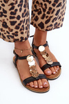 Women's Black Flat Sandals Made of Eco Leather Jeritellia