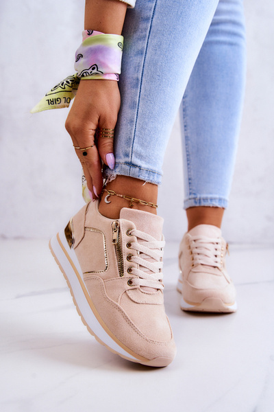 Buty Sportowe Zamszowe Platforma Jasnobeżowe Riverside