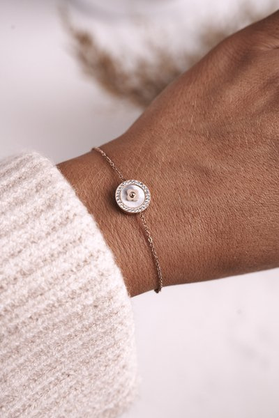 Bracelet With Clover and Cubic Zirconia Rose Gold Pearly Luck
