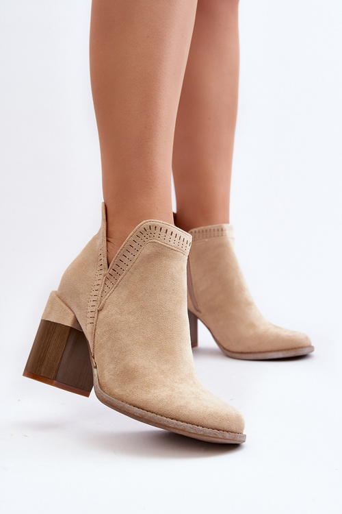 Ankle Boots on Chunky Heel with Cutout Light Beige Jolnima