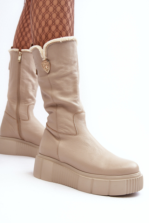 Women's Leather Boots with Wool Zazoo 70121 Beige