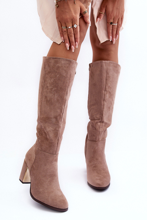 Suede Over-The-Knee Boots On Heel Beige Kilrenita