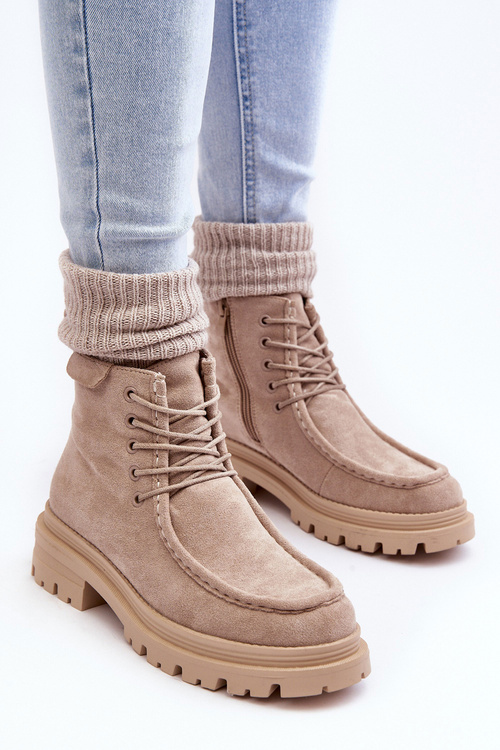 Women's Trapper Boots with Zip Beige Apolosi