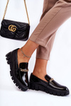 Półbuty Loafery Lakier Łańcuch Czarne Anne
