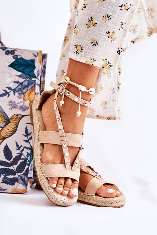 Sandały Zamsz Ćwieki Beżowe Marey