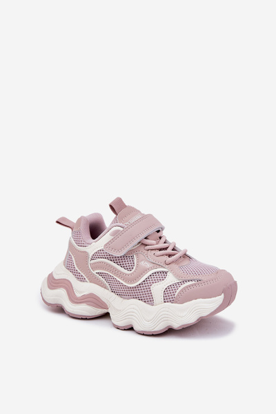 Dziecięce Sneakersy Na Grubej Podeszwie Rzep Różowe Lianees