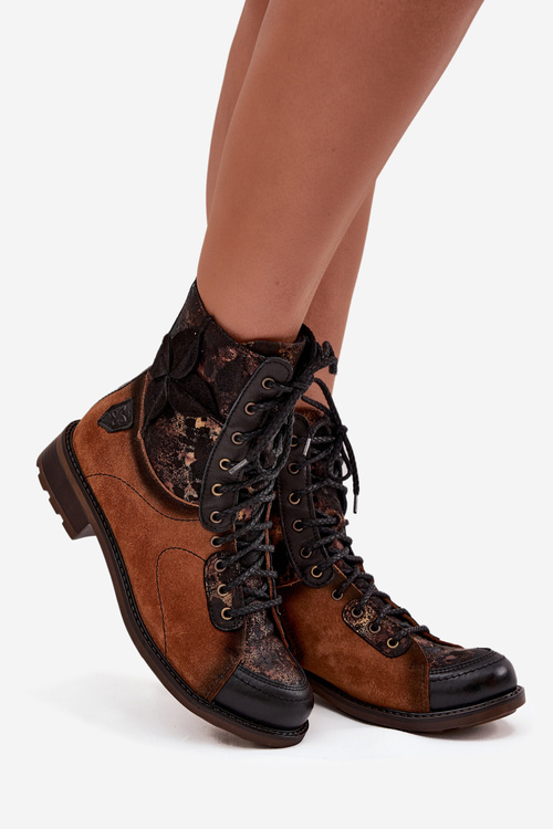 Leather Ladies Ankle Boots Made of Natural Leather Flat Heel Maciejka 07004-29 Camel