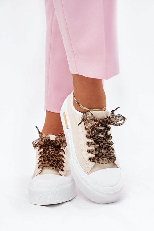 Women's Sneakers On Massive Platform With Decorative Lacing Beige Zidora