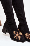 Women's Block Heel Boots with Decorative Bow D&A JC52-828 Black