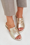 Leather Elegant Women's Slippers On Low Heel Laura Messi 2874 Golden