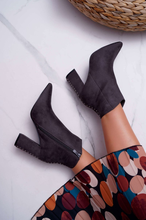 Women's Heeled Boots with Pointed Rivets Grey Snack