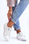 Women's White Leather Cutout Sneakers S.Barski LR952