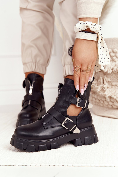 Damskie Botki Workery Na Platformie Czarne Cosmic Love