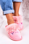 Women's Home Slippers With Fur Pink Teddy